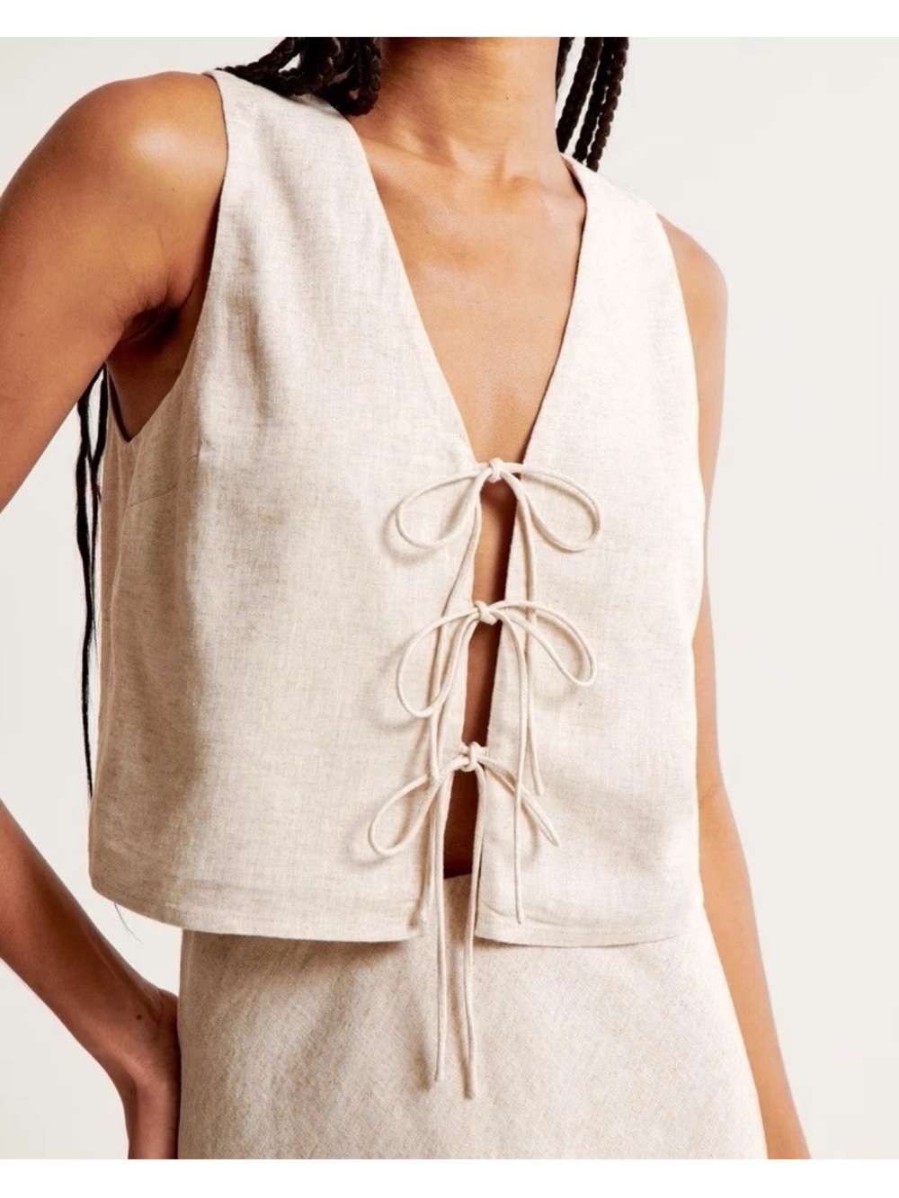 Abercrombie & Fitch Natural Linen Tie-Front Vest